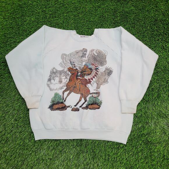 Vintage Native-American Sweatshirt Womens XL 22x23 Crop - Picture 1 of 16